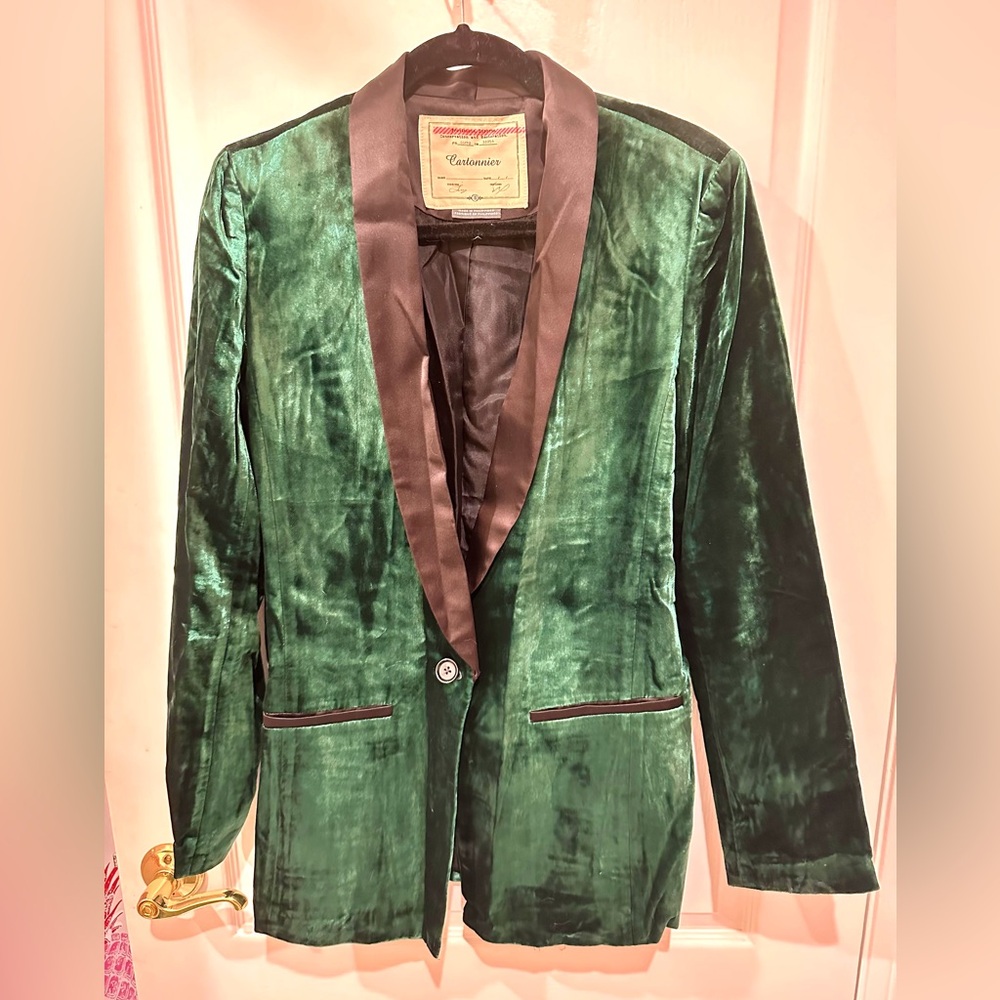 Anthropologie Cartonnier Velvet Emerald Green Jacket— Size 10
